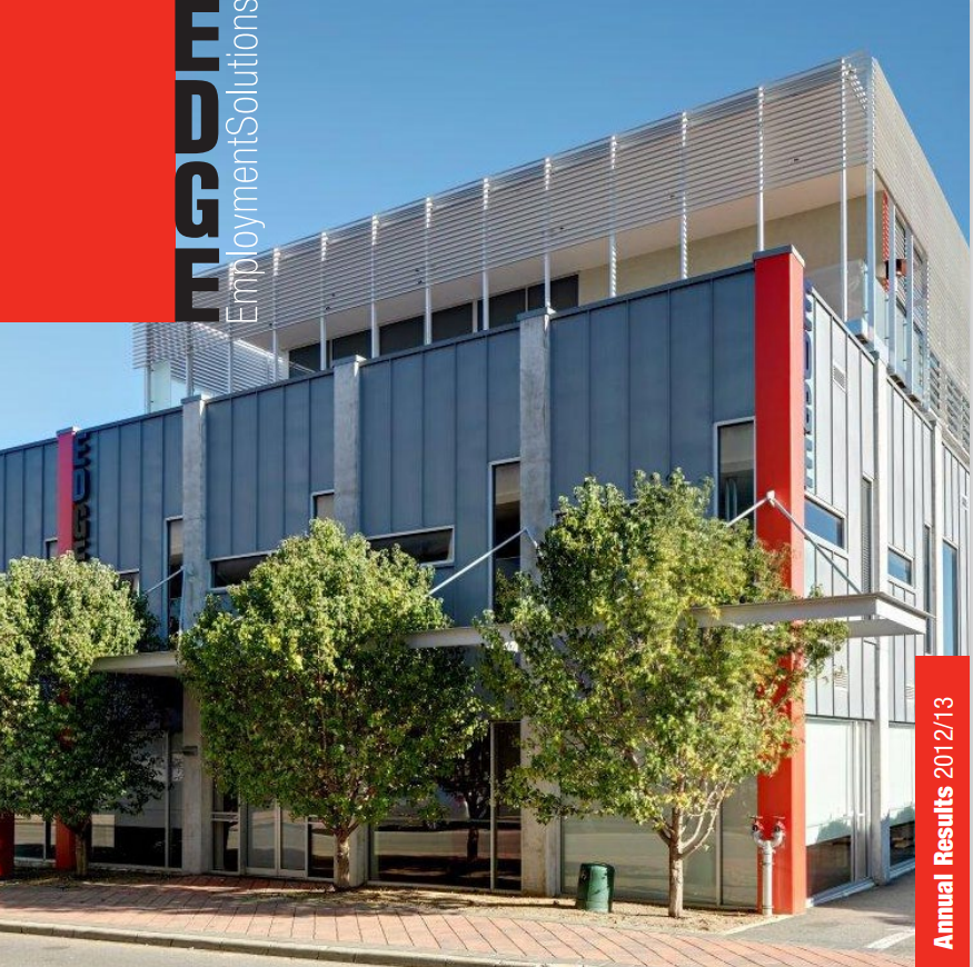 Annual Report cover of the Edge Subiaco office and Edge logo