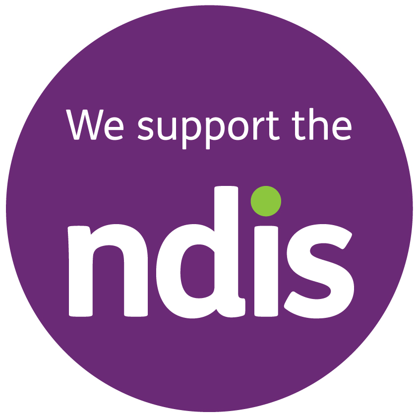 NDIS logo- purple circle with the text, We support the NDIS