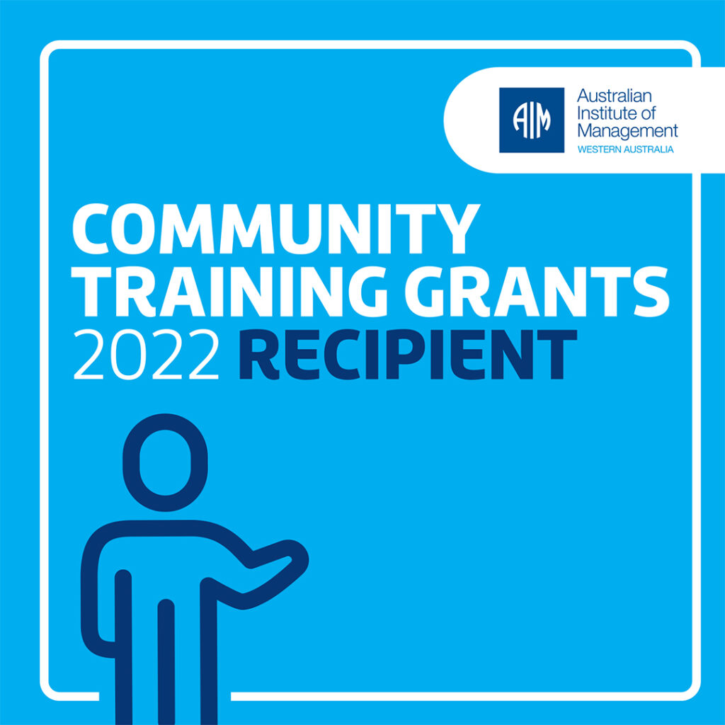 Graphic of a man with the text, 'Community Training Grants 2022 Recipient'.