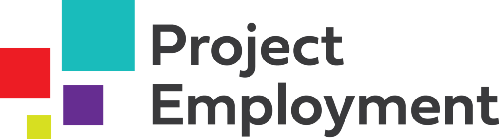 Project Employment logo featuring four squares on the left of varying sizes and the words, Project Employment on the right.